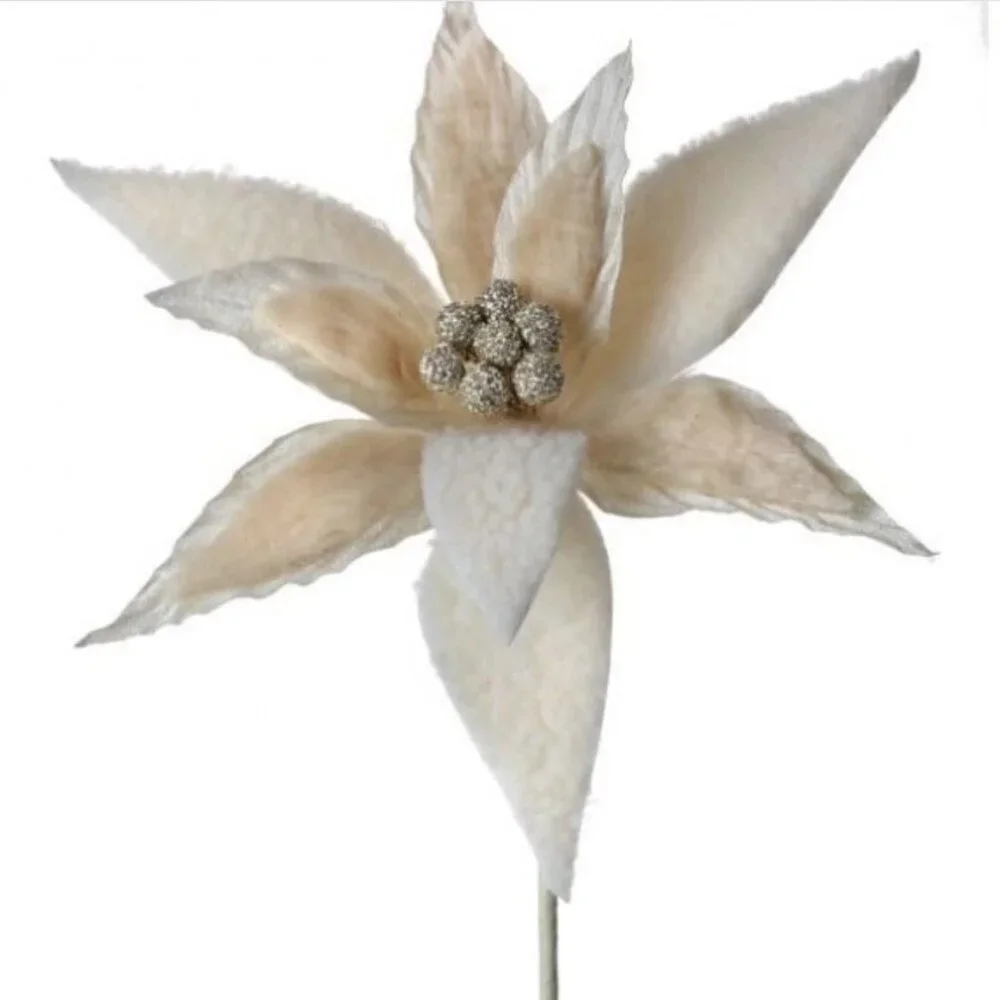 Woolly/Fur Poinsettia Stem Christmas Tree Trimming Decor Craft Supplies